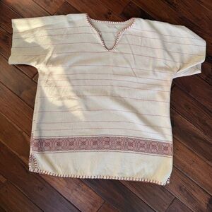 Cream and Red Striped Vintage Mexican Top